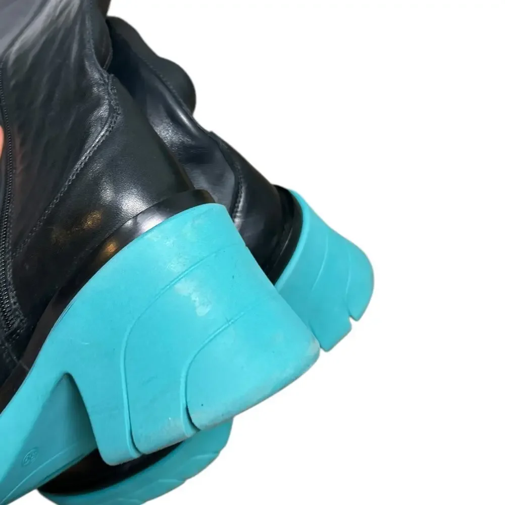 Steve Madden Dacy Tall Leather Boots Blue Black Chunky Platform size 9 Shoes - Picture 2 of 9